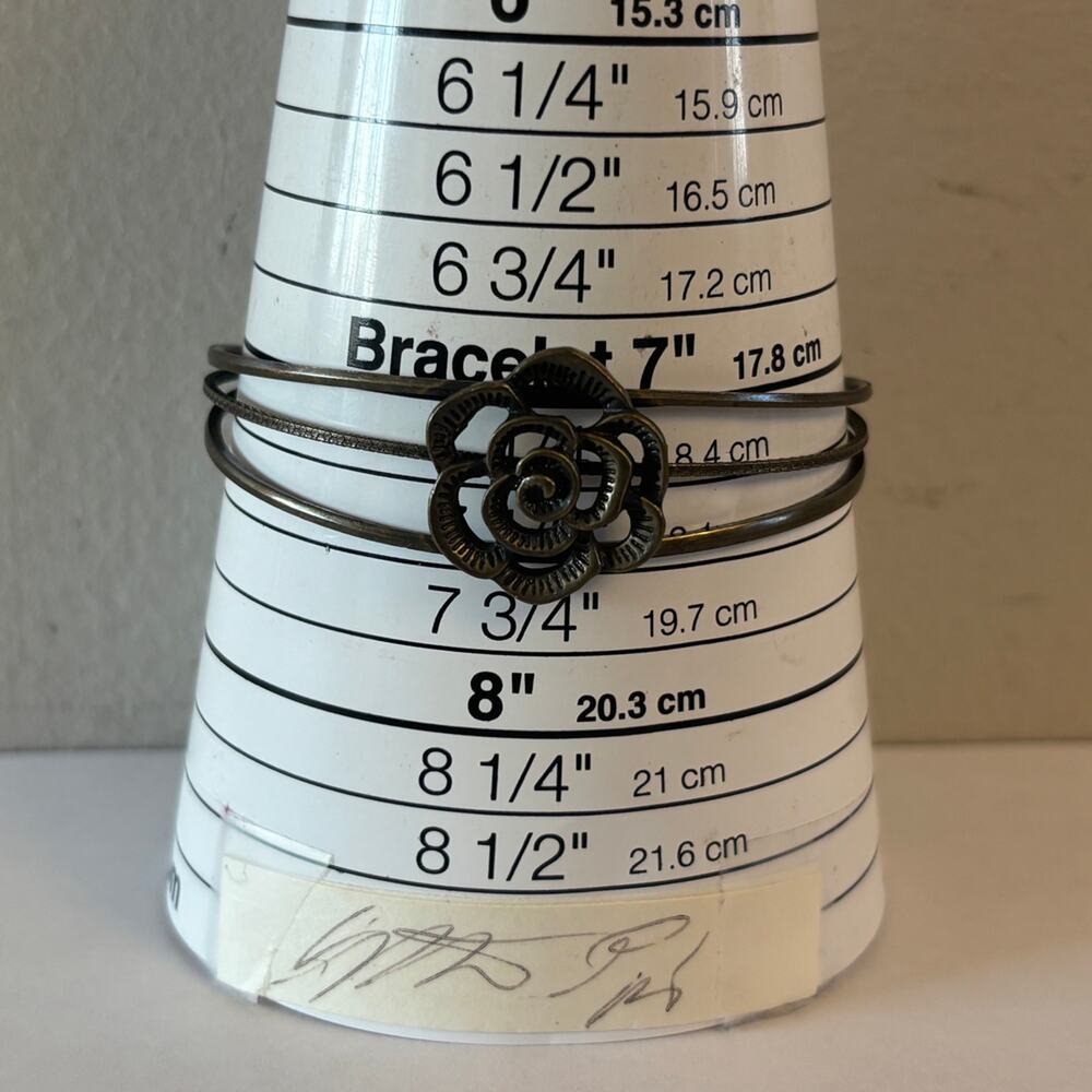 Antiqued Gold-Tone Wire Cuff Bracelet with Rose Flower